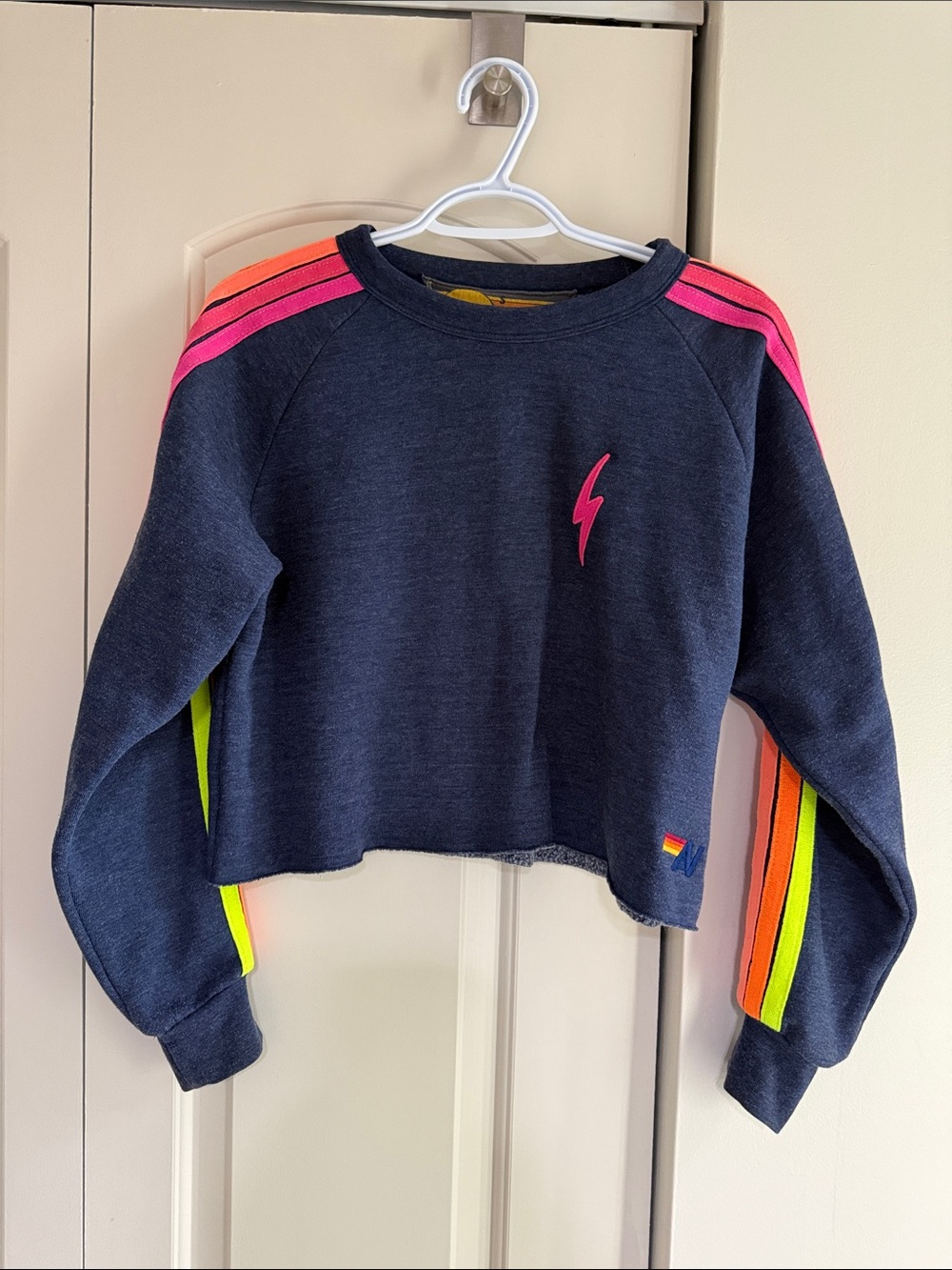 Womens Aviator Nation Cropped Sweatshirt with Neon Stripes